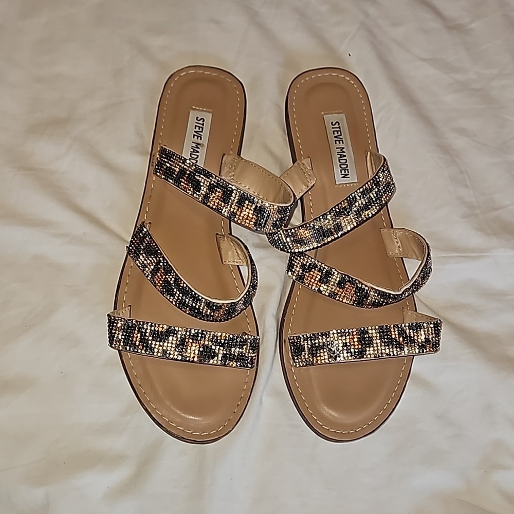 Steve Madden Bling Leopard Print Sandels Size 8.5 - Picture 2 of 5